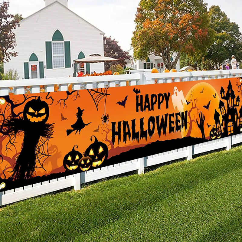 VIKAMA Halloween Outdoor Banner mit Kürbis- und Fledermaus-Muster in Orange, rechteckige Hängedekoration für Horror-Partys und Heimdekoration, B/H: 200 x 40 cm - Bild 2