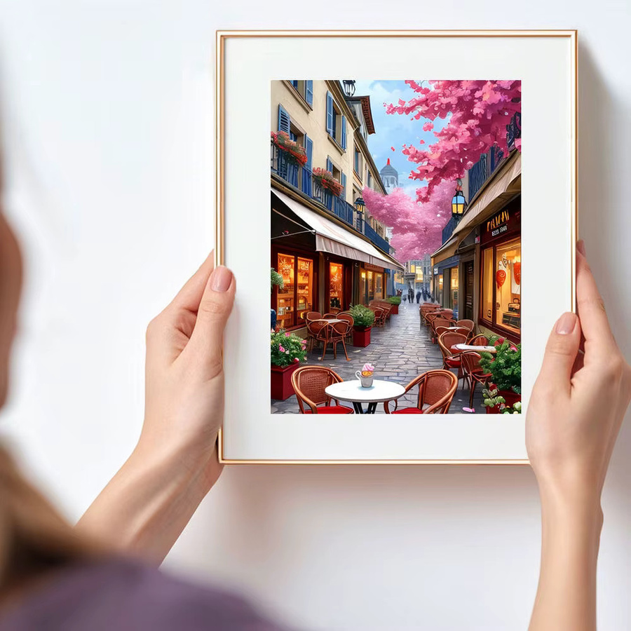 HUACAN Diamantmalerei Set Romantische Paris Straße mit Kirschblüten, 5D DIY Kunst Mosaik Bild in Mehrfarbig, Breite: 30,0 cm, Höhe: 20,0 cm - Bild 3