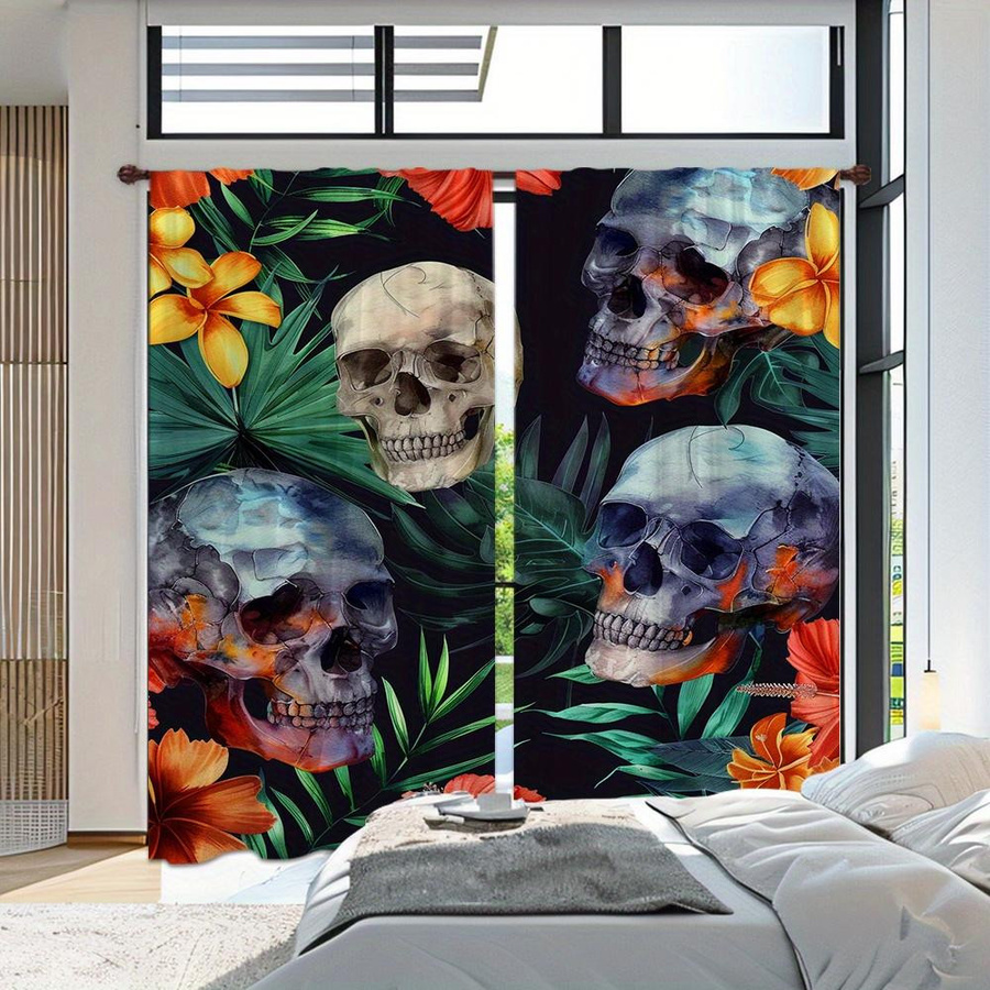 2er-Set dekorative Totenkopf-Vorhänge von Yiran Furniture, halbtransparent, mehrfarbig, Breite: 100 cm, Höhe: 130 cm - Bild 2