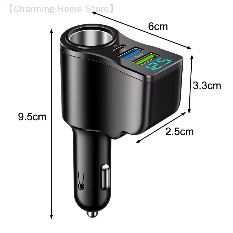 SHIDWJ Dual USB Autoladegerät mit Digitalanzeige und 66W Multifunktionsladegerät in Schwarz - Bild 5
