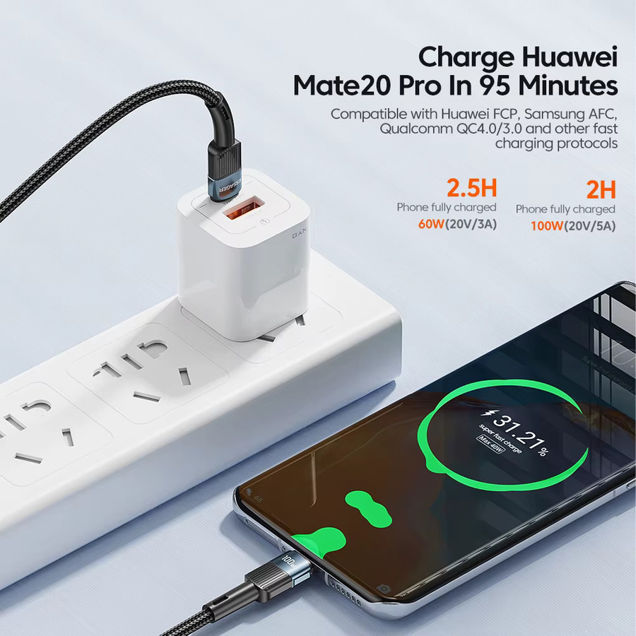 Essager USB-C auf USB-C Kabel 100 W PD Schnellladegerät, Schwarz, Länge: 3 m - Bild 2