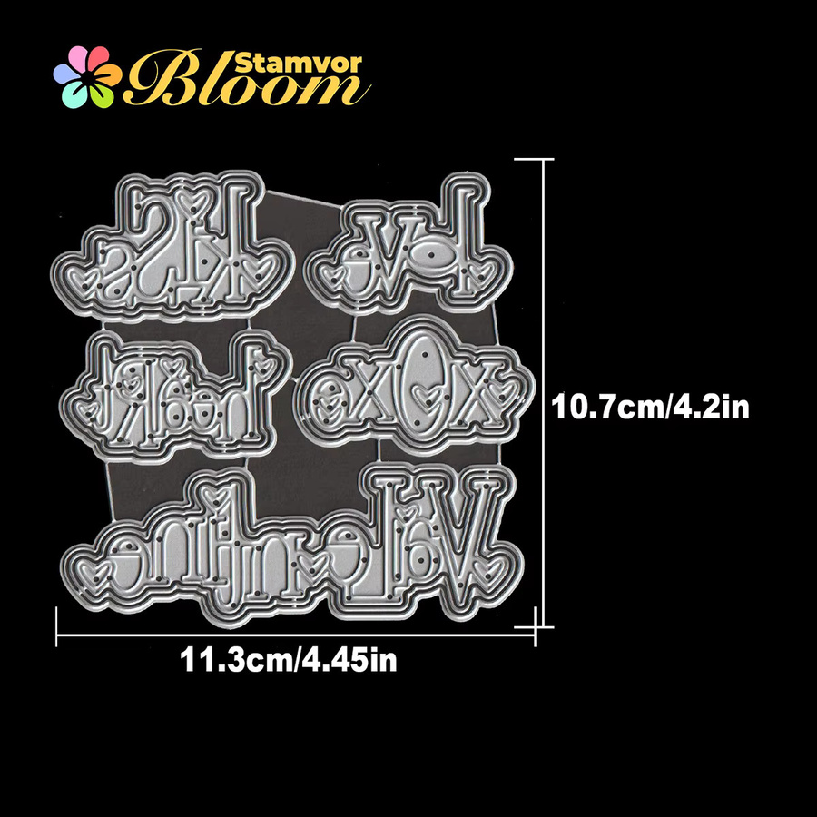Metall Stanzformen für Scrapbooking mit Valentinstag Liebe Schriftzug in Silber - Bild 2