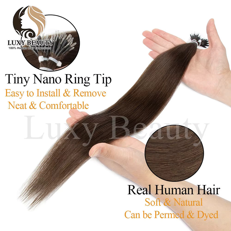 luxy beauty Echthaar-Extensions Nano-Ringe, Schwarz Braun, 30g - Bild 3