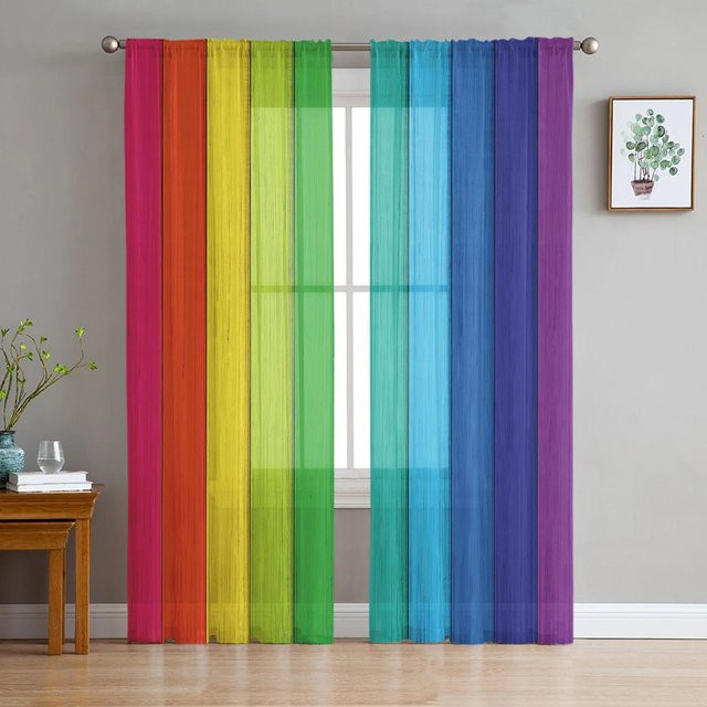 Yiran Furniture Transparente Vorhänge mit Regenbogenfarbverlauf aus Organza, Breite: 135 cm, Höhe: 160 cm - Bild 1