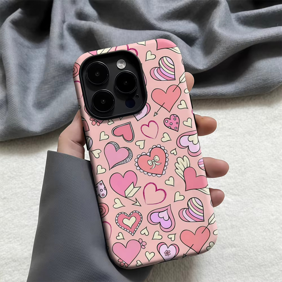 Potdemiel Handyhülle Blush Heart Collage für iPhone 17 16 15 14 13 12 Pro Max Plus in Pink, stoßfeste doppellagige Rückseite - Bild 2