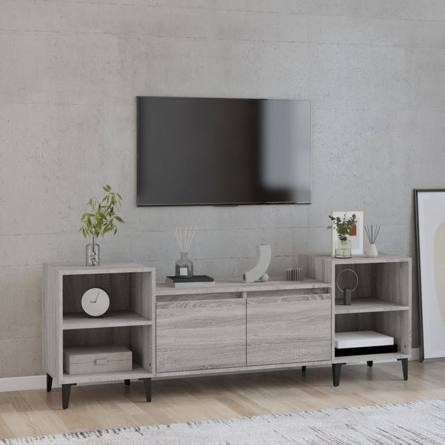 vidaXL TV-Schrank aus Holzwerkstoff und Metall in Grau, B/T/H: 160 x 35 x 55 cm - Bild 3