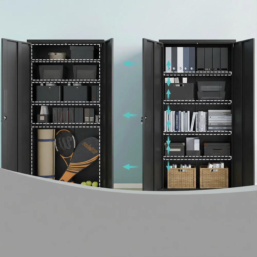 SONGMICS Aktenschrank aus Metall in Schwarz, Mehrzweckschrank mit Schloss und verstellbaren Ablagen für Home Office und Archivierung - Bild 3