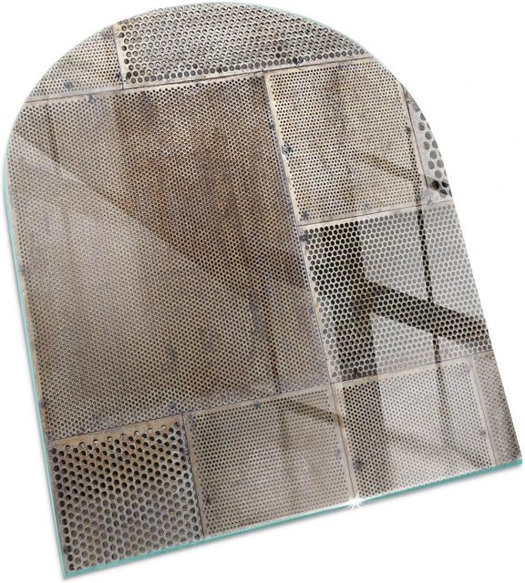 Tulup Kamin Glasplatte mit Lochblechmuster als Bodenplatte für Kaminöfen, Halbkreis, Beige, B: 80 cm, T: 70 cm - Bild 1