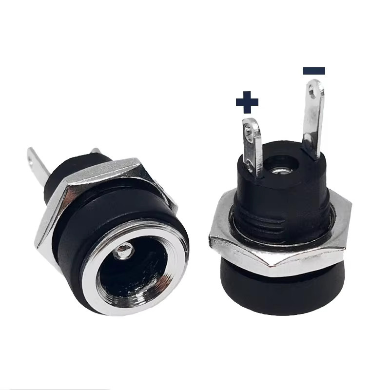 DC022B DC Power Jack Versorgung Buchse, Weiblicher Panel Mount Stecker 3,5x1,3mm, Adapter für 5,5x2,1mm und 5,5x2,5mm, 2 Pin, Schwarz - Bild 2