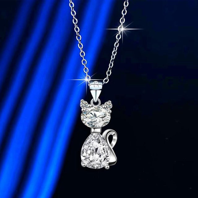 YIRAN Halskette, Kristallrosa Katze, Zirkonia, Silber, Damen, Vintage - Bild 1