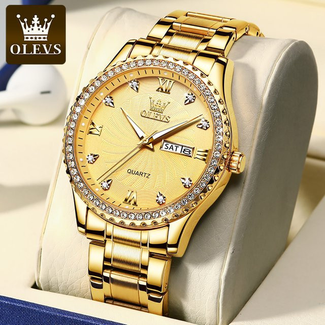 OLEVS Armbanduhr Quarz, Edelstahl, Gold, Diamantbesetzt, Herren - Bild 1