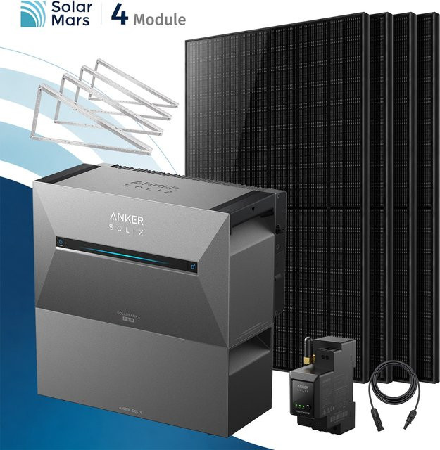 SolarMars Balkonkraftwerk 2000W mit Anker SOLIX Solarbank 3 E2700 Pro Speicher und BP2700 Modul inklusive Flachdachhalterung in Grau - Bild 1