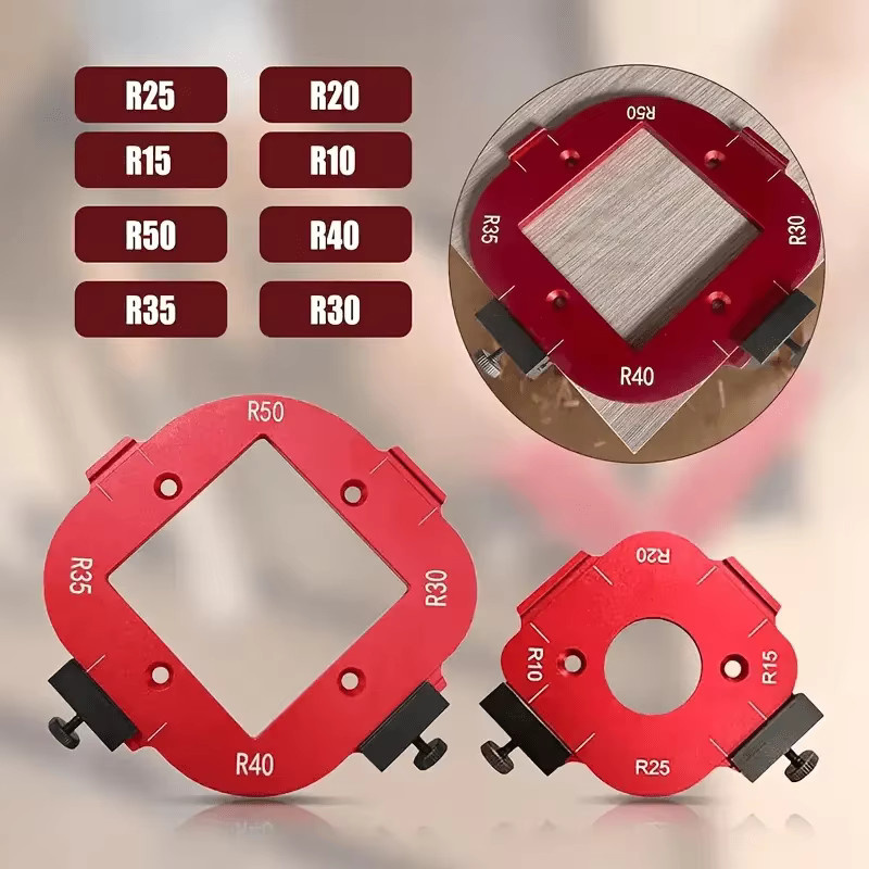 GDART 2-teiliges 4-in-1 Schablonen-Set aus Aluminium in Rot für Holzbearbeitungsfräser zur Arc Corner Positionierung (R10-R50) - Bild 4