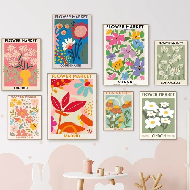 Potdemiel Blumenmarkt Leinwandgemälde Modernes Florales Wandbild Multicolour - Bild 1