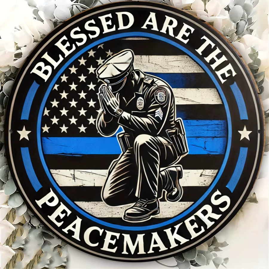 Runde Wandkunst Blessed Are the Peacekeepers von Potdemiel im Vintage-Stil, blau und mehrfarbig, Durchmesser: 20 cm - Bild 3
