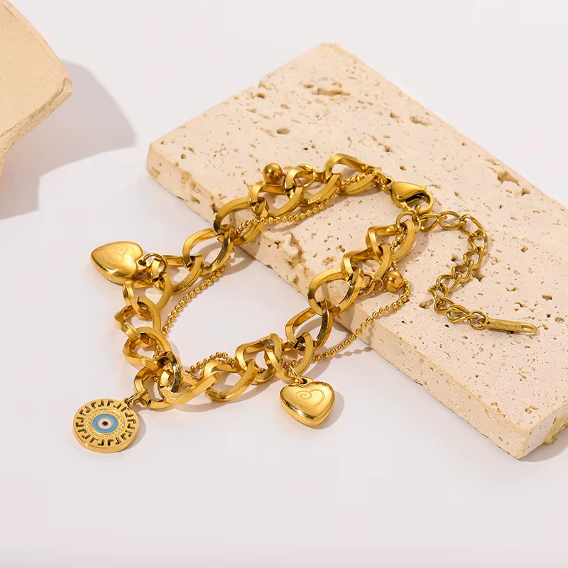 GANEMLY Armband, Edelstahl, Gold, Damen, Herz Charm - Bild 2