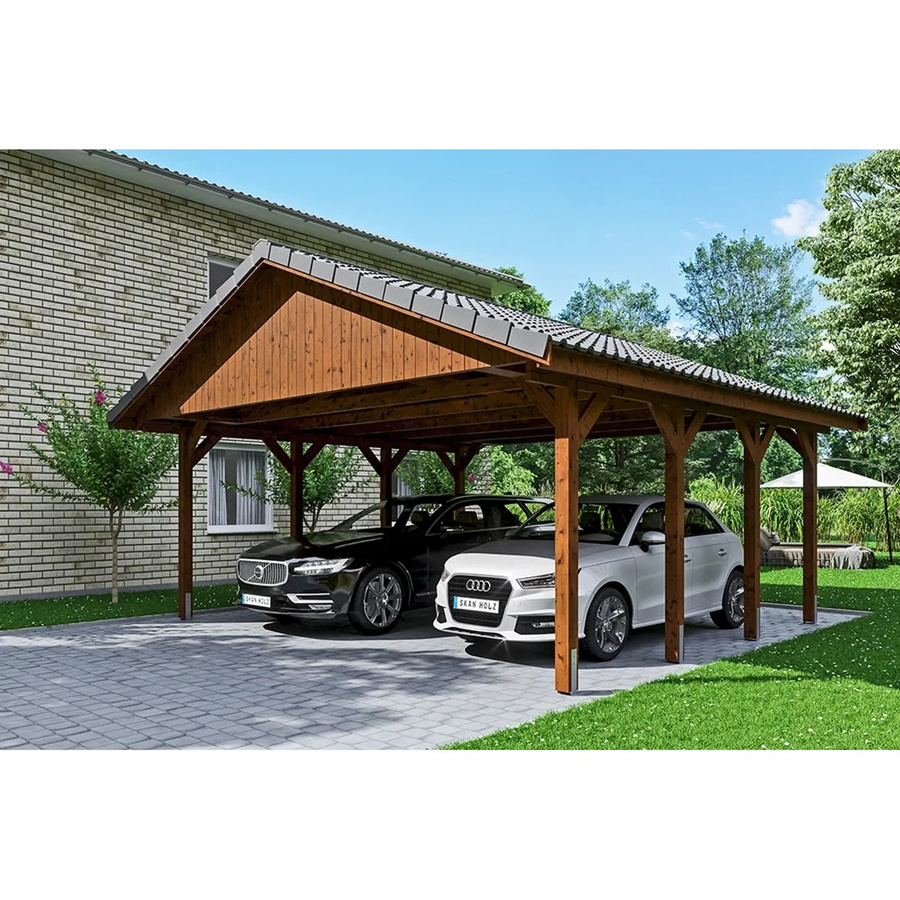 Satteldach-Carport Wallgau von SKANHOLZ in Nussbaum Braun B/T: 620 x 600 cm, Höhe: 354 cm - Bild 2