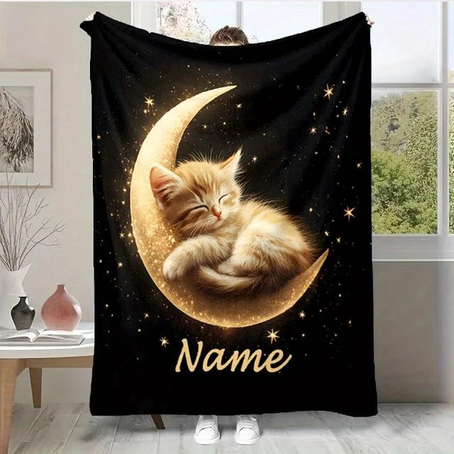 VIKAMA Flanellbezugdecke mit Katzenmuster in Schwarz - Bild 1
