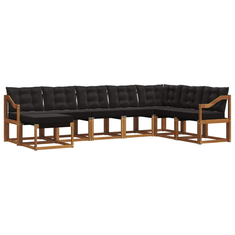 vidaXL Outdoor-Sofagarnitur L-Form aus Akazienholz mit Kissen, 8-teilig, Schwarz und Natur - Bild 2
