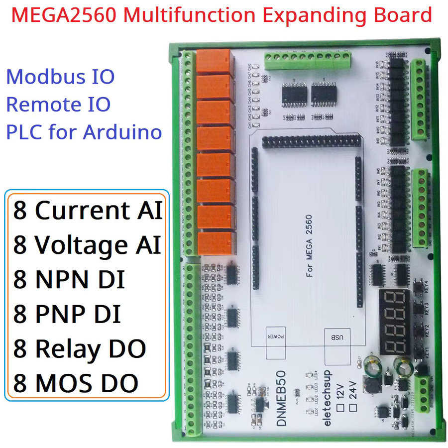 eletechsup Erweiterungsplatine für Arduino MEGA2560 R3 und PLC mit 16 AI, 16 DI, 16 DO, RS485, 4-20mA Strom und 0-5V/10V/30V Spannung sowie Relais und MOS-Kontakten - Bild 2
