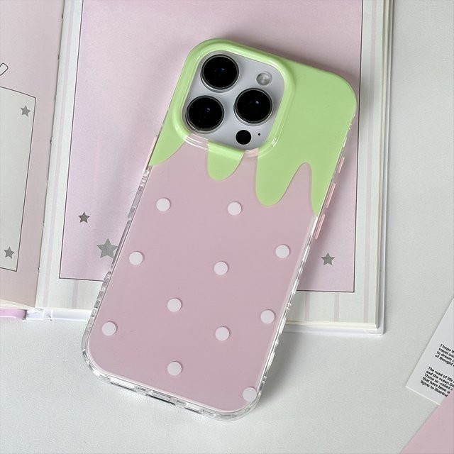 Rosa Handyhülle mit Erdbeer-Polka-Dot-Design für Apple iPhone 11 bis 17 Pro Max mit weicher Rückseite - Bild 1