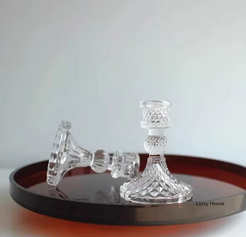 6-teiliges Lazzy house Kristall-Kerzenhalter Set aus Glas in Transparent und Grün für Tafelkerzen zur Tischdekoration bei Hochzeit oder Weihnachten - Bild 4