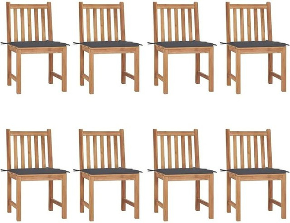 vidaXL Gartenstuhl-Set 8 Stück aus Teak-Massivholz mit Kissen in Anthrazit und Braun