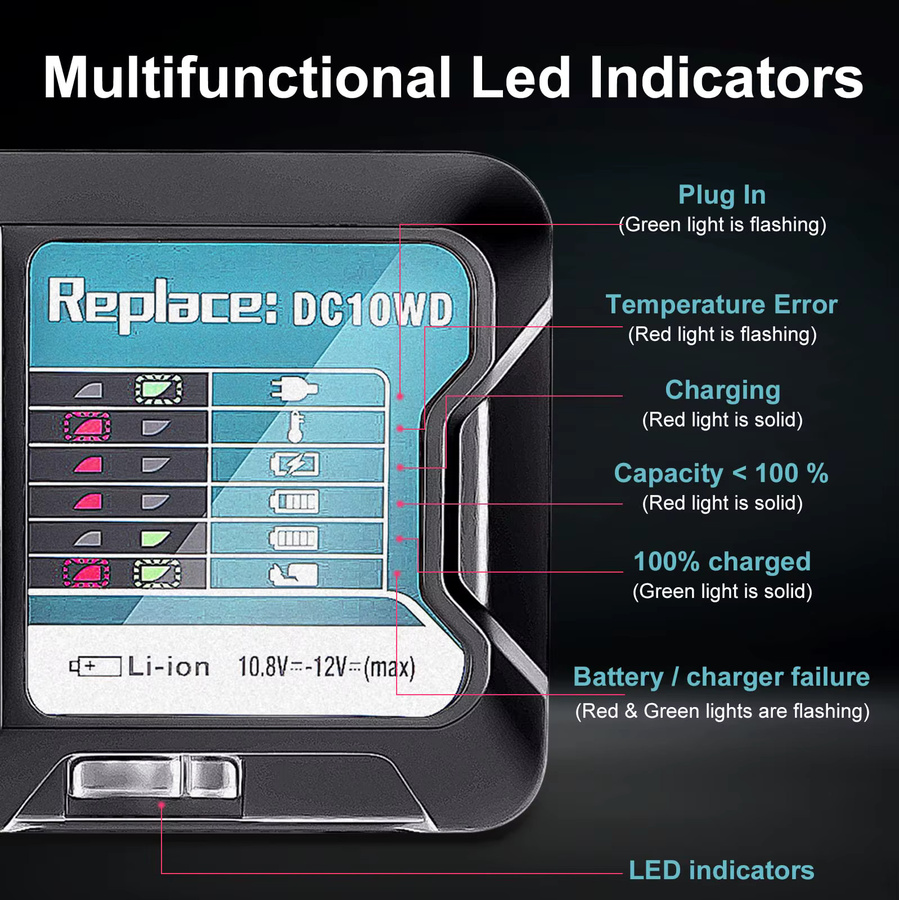 Makita DC10WD Ladegerät für 10,8 V und 12 V Akkus in Schwarz - Bild 4