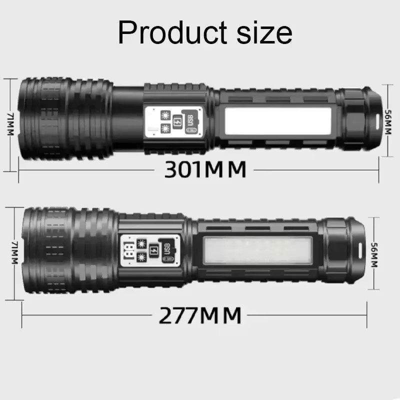 NEWBIRTH LED Taschenlampe in Schwarz mit USB-Ladefunktion, starkem Blitzlicht, großer Reichweite, Zoom und digitaler Leistungsanzeige - Bild 6