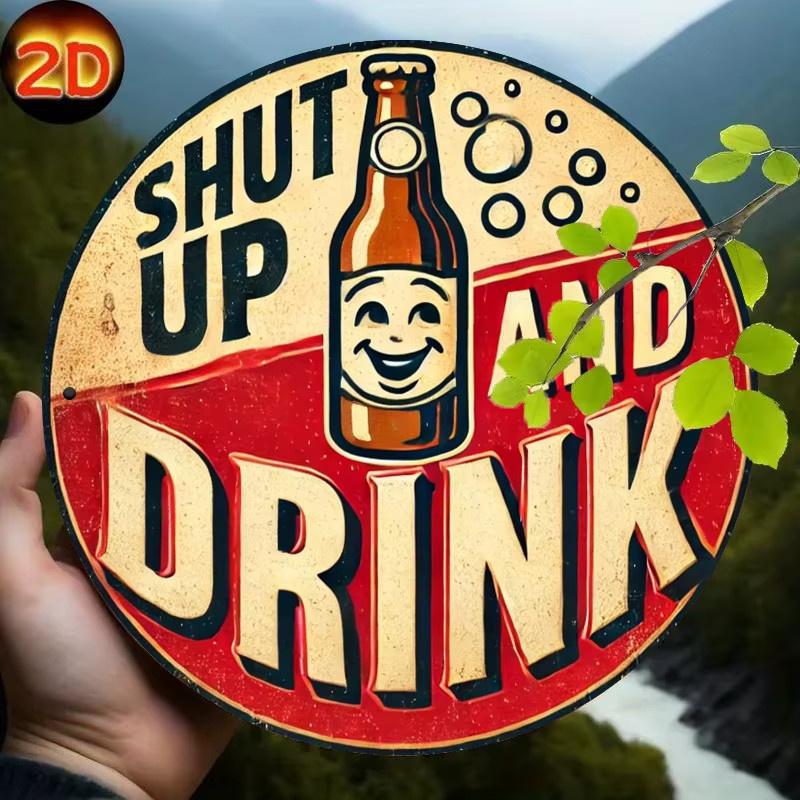 Runde Vintage-Wandkunst aus Eisen von Potdemiel mit dem Schriftzug Shut up and drink in Multicolour - Bild 4