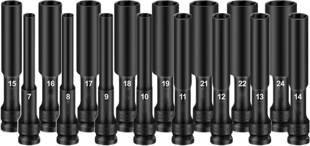 DAZZLEEX Schlagschrauber Hex-Buchsen Set mit 1/2 Zoll Stick-Sockel und Adapter, 8-24mm, Schwarz - Bild 1