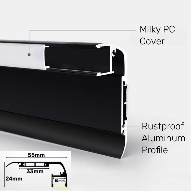 Ksdligh Anti-Rutsch-Treppen-LED-Aluminiumprofil in Schwarz für Sicherheits-Hintergrundbeleuchtung und Kantenschutz - Bild 3