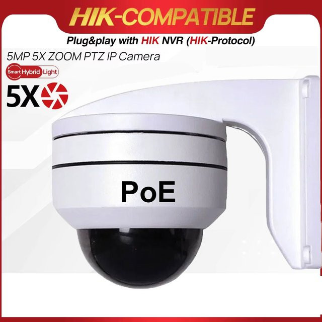 Hikvision-kompatible HD 5MP PTZ PoE Netzwerkkamera für den Außenbereich mit 5-fach optischem Zoom, Dome-Sicherheits-IP-Kamera mit Nachtsicht in Weiß - Bild 1