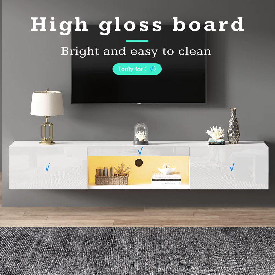 Anajqaqia Weißer TV-Schrank mit LED-Beleuchtung und Bluetooth, moderner TV-Ständer in Glanzoptik, B/T/H: 160 x 31 x 22 cm - Bild 3