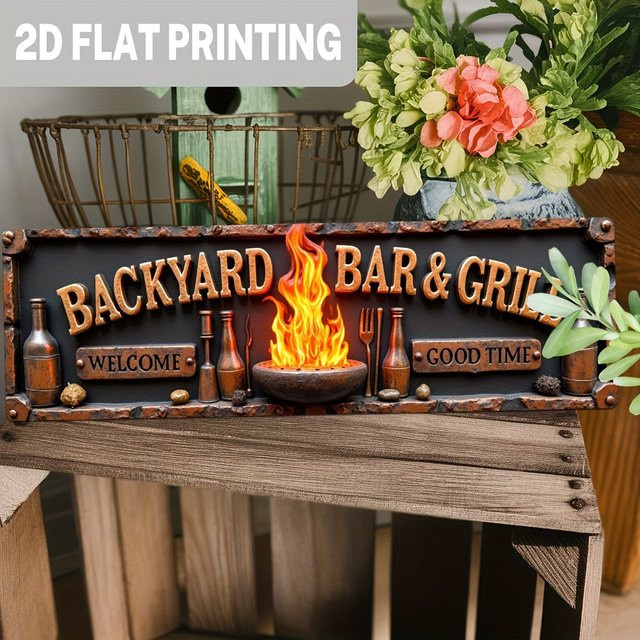 Rustikales Aluminium-Wandschild HELLOYOUNG im Vintage-Design mit Willcome Good Time für Bar und Grill - Bild 1