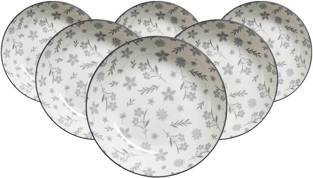 Ritzenhoff & Breker Dessertteller Sendai Blume in Grau und Weiß, 6er Set, Durchmesser: 21 cm - Bild 1