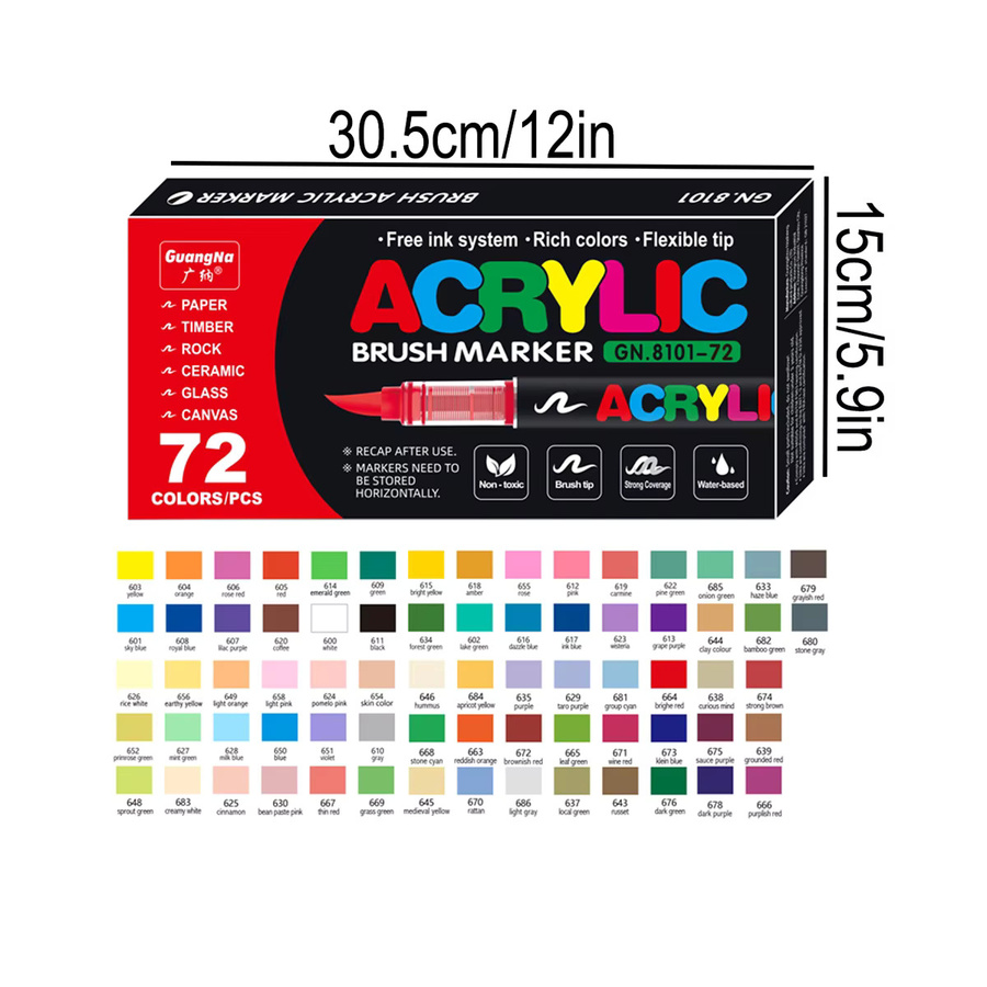 72 Farben Acryl-Marker Pinselstifte in Multicolour für Stoff, Stein, Keramik, Glas, Leinwand und Holz - Bild 2