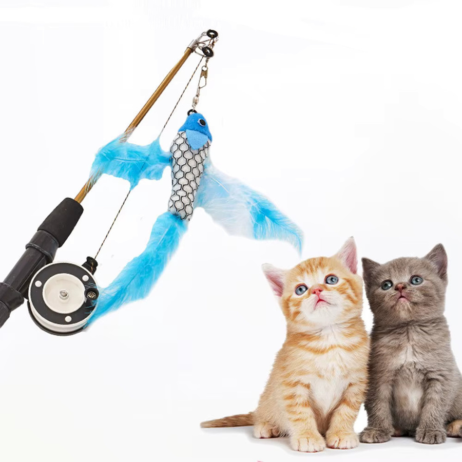 Versenkbare Katze Spielzeug Fisch, Teleskop Federn, Katze Stick Spielzeug - Bild 2