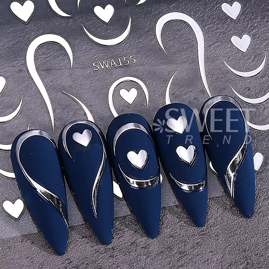 SWEET TREND Nail Art Aufkleber, 3D Gold/Silber, Herz und Linien, 4 Stück - Bild 2