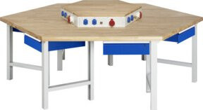 Rau Gruppenwerkbank 401-EA mit 6 Schubladen und Steckdosenleiste, B/T/H: 270 x 234 x 84 cm, Mehrfarbig - Bild 1