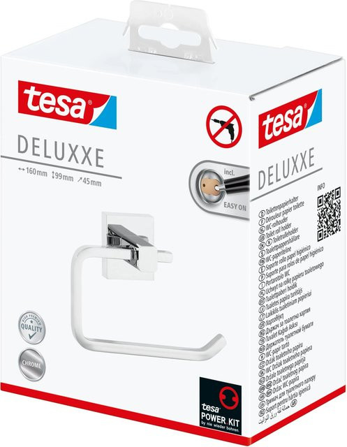 Tesa Toilettenpapierhalter Deluxxe aus Metall in Silber, selbstklebend, B/H/T: 4,5 x 16,0 x 9,9 cm - Bild 1