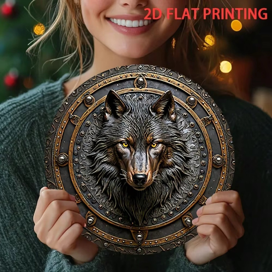 Mittelalterliche runde Wanddekoration aus Metall mit Wolfskopf-Motiv von CIFBUY, Durchmesser: 20,3 cm - Bild 3