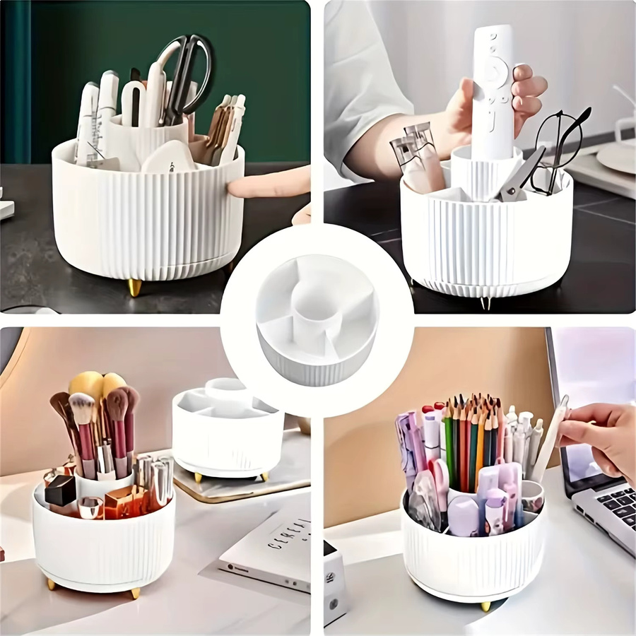 Untior Rotierender Make-up-Pinsel-Organizer mit 5 Fächern in Pink und Weiß - Bild 2