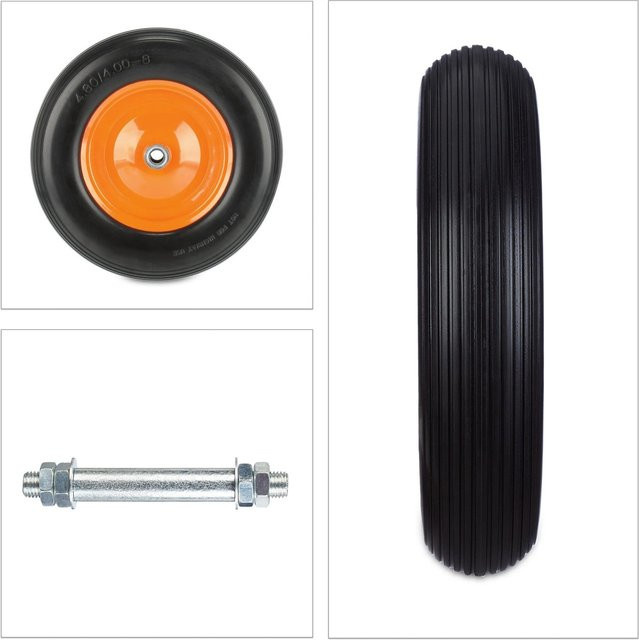 Relaxdays Pannensicheres Schubkarrenrad mit Achse aus PU-Gummi und Stahl in Schwarz, Durchmesser: 39 cm, Breite: 8,5 cm - Bild 1
