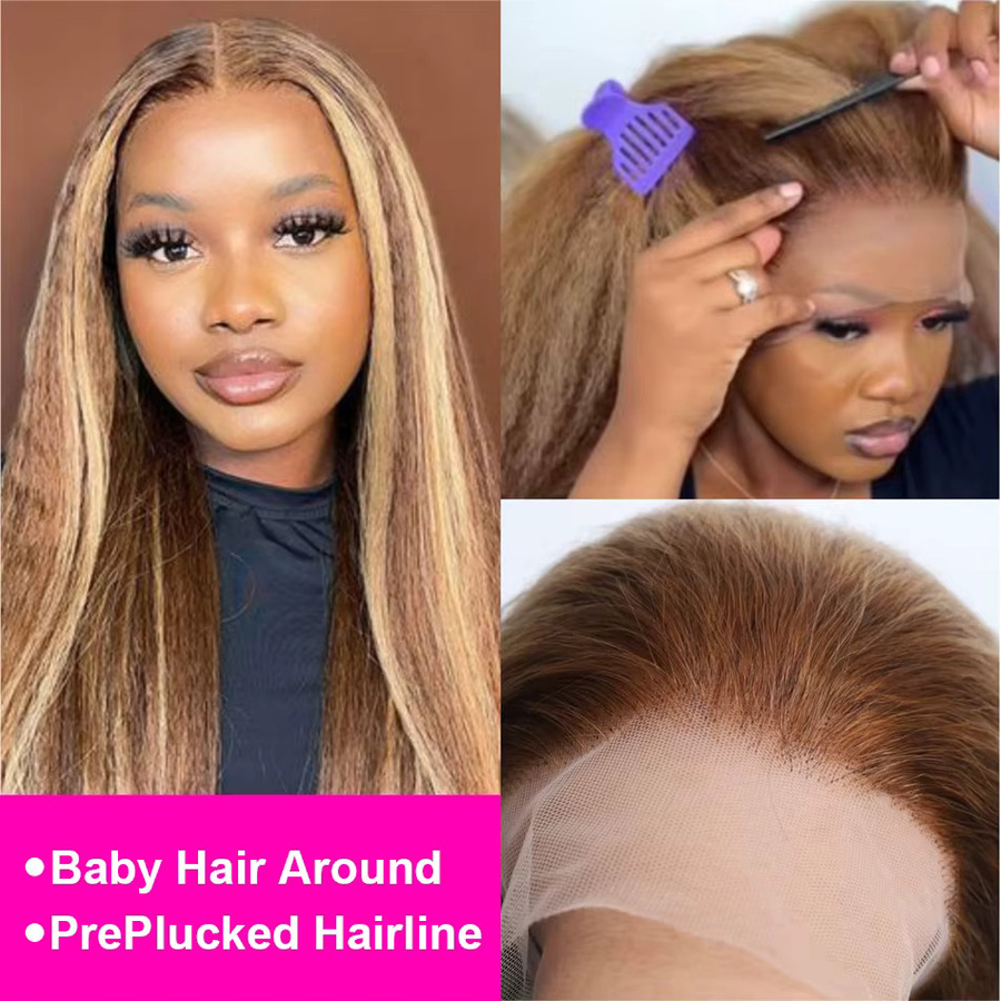 MissDorxuan Kinky Straight Lace Frontal Echthaarperücke, Braunblond Klavierfarbe - Bild 2