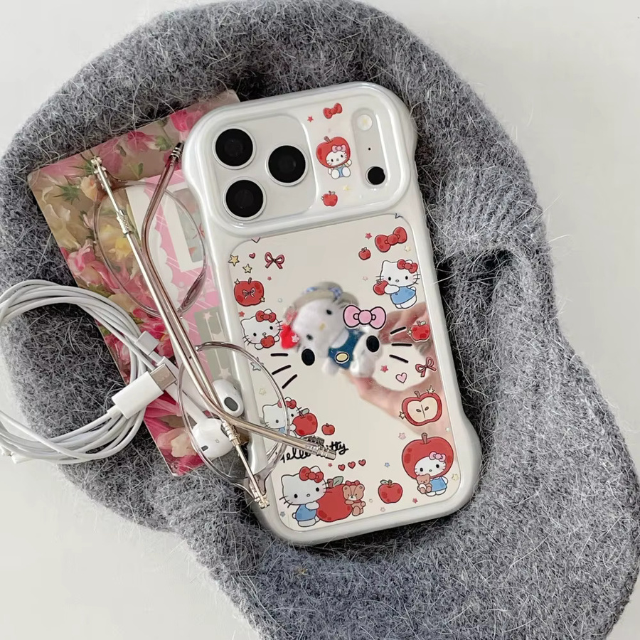 Sanrio Handyhülle mit Mini-Schminkspiegel für iPhone 13 bis iPhone 17 Pro Max aus stoßfestem Silikon in Rosa - Bild 3