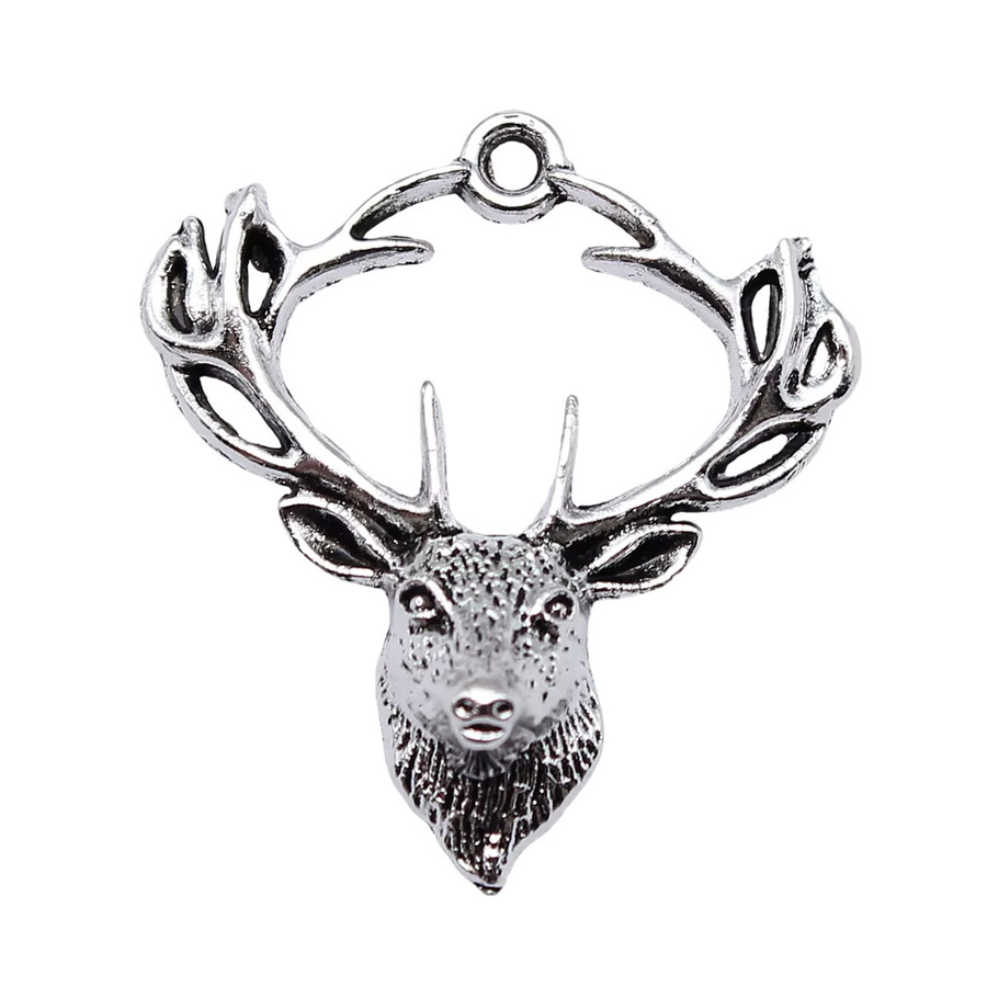 WYSIWYG Hirschkopf Charms Anhänger, Antik Silber Farbe, 28 x 26 mm, Unisex - Bild 2
