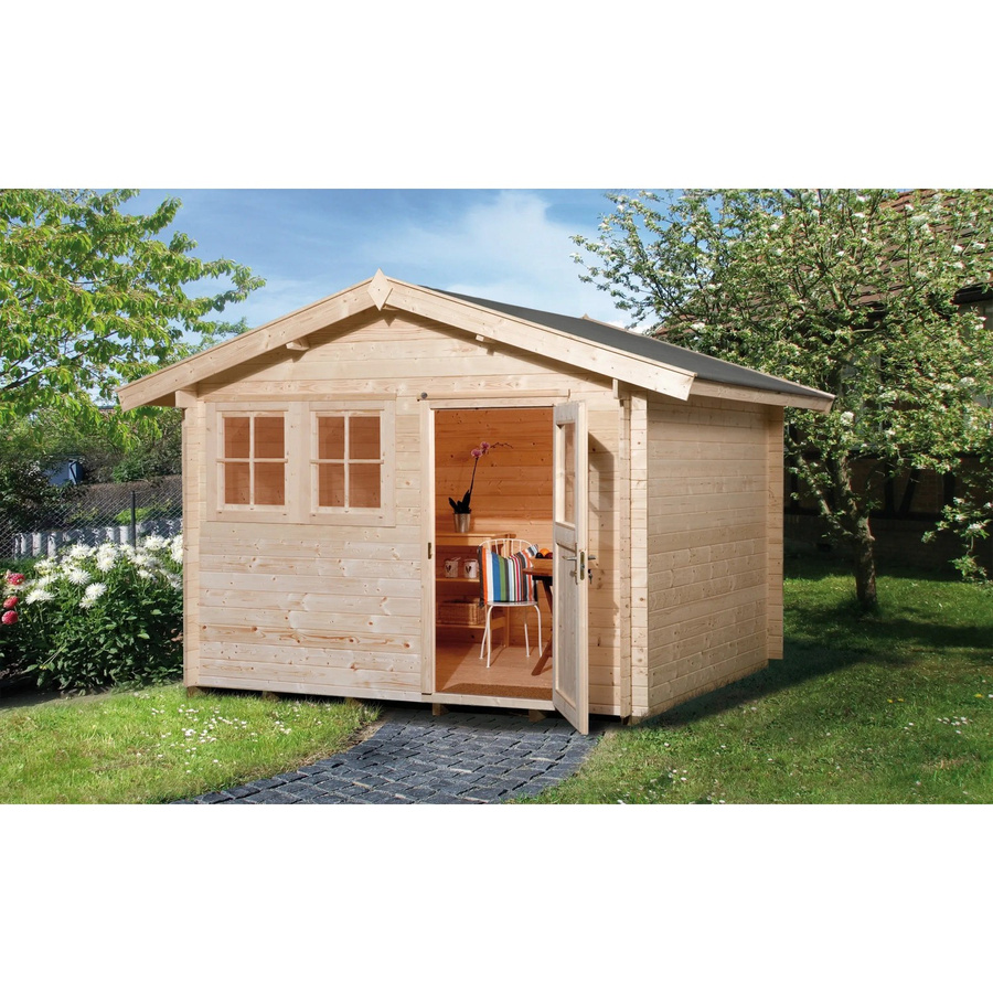 WEKA Gartenhaus 139 Gr.2 aus europäischer Fichte in Beige mit Satteldach und Vordach, B/H/T: 380 x 262 x 300 cm - Bild 2