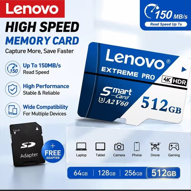 Lenovo Speicherkarte A2 U3 V60 Hochgeschwindigkeits-TF-SD-Karte in Blau mit 2TB Kapazität - Bild 1