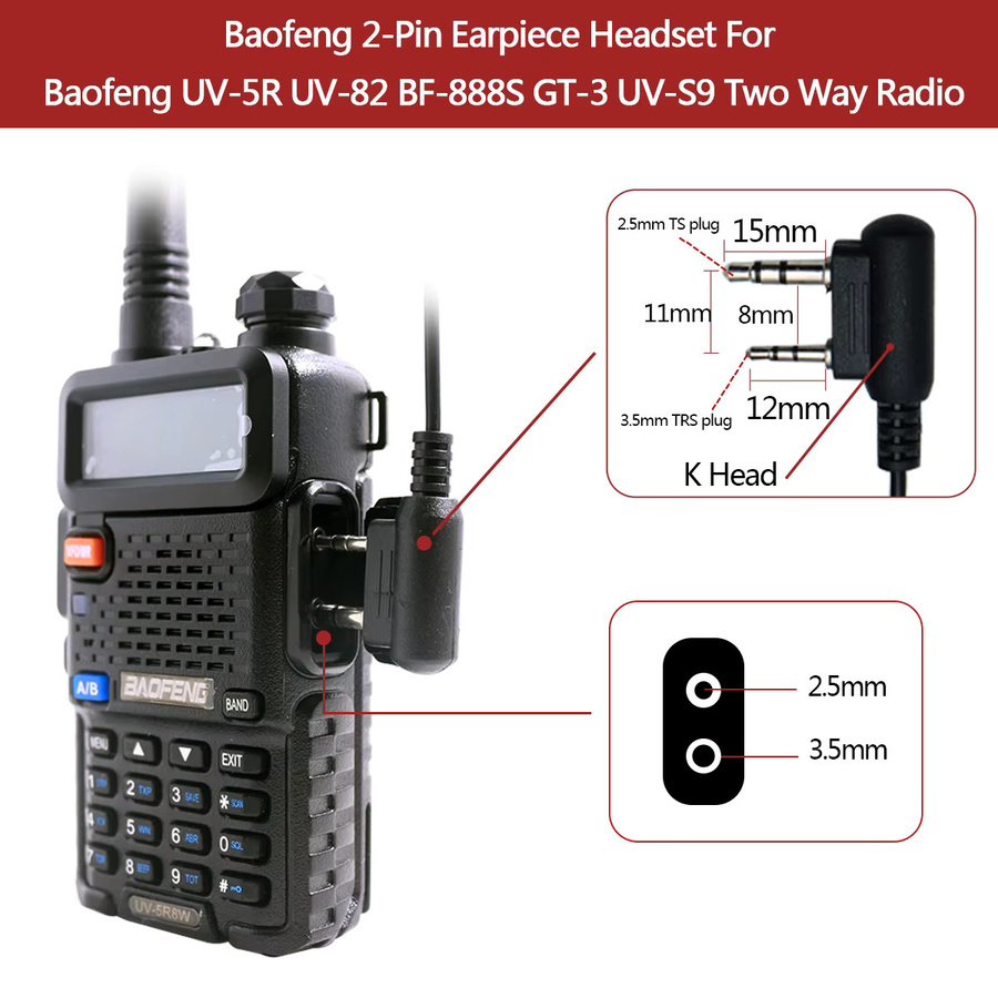 Baofeng PTT Mic In-Ear Kopfhörer Headset für Walkie Talkie in Schwarz - Bild 2